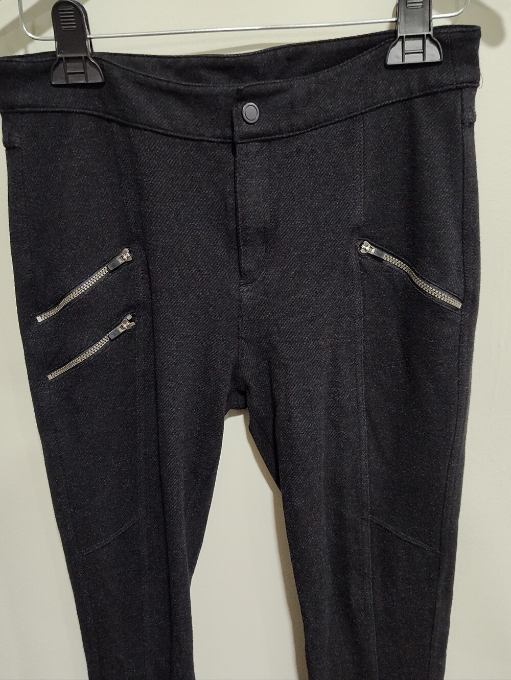Athleta Ponte Moto Pants Skinny Stretch Snap/Zipper Black/Charcoal Gray Size 10 - Picture 3 of 15